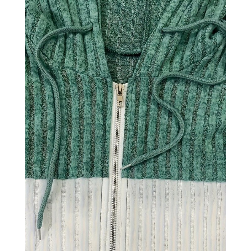 Women's Pullover Hoodie Sweatshirt Zip Up Hoodies Color Block Streetwear Casual Long Sleeve Hooded Regular Tops Street Dailywear Zipper Pocket Green Fall Winter3
