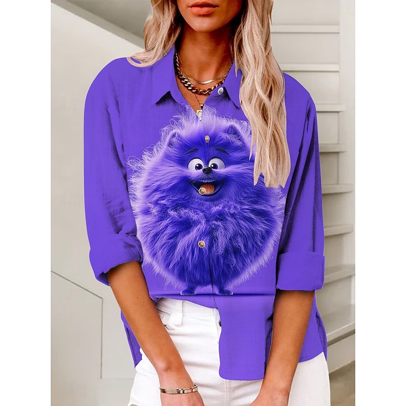 Women's Shirt Graphic Active Daily Stylish Long Sleeve Shirt Collar Regular Tops Daily Holiday Buttons Print Yellow Blue Purple Green Violet Summer Spring Fall2