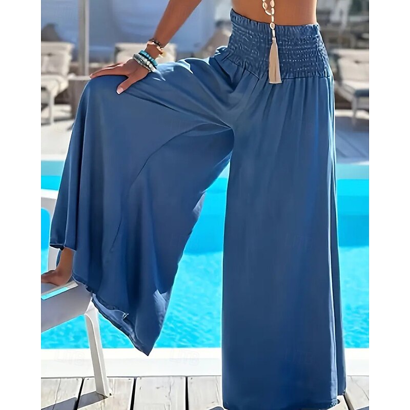 Women's Wide Leg Slacks Streetwear Casual Full Length Natural Plain Elastic Waist Comfy Street Holiday Daily Wear Black Red Blue Fall Regular Fit2