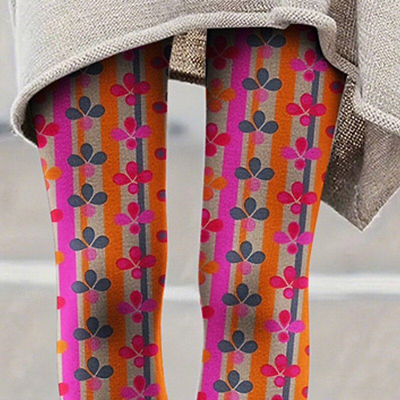 Women's Pants Trousers Leggings Cozy Leggings Streetwear Casual Full Length High Waist Graphic Stripe Elastic Waist Print Breathability Comfortable Stretchy Vacation Street Daily Wear Rose Summer2