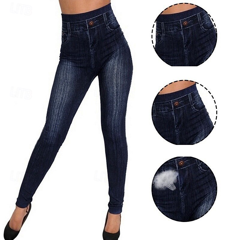 Women's Slacks Leggings Cozy Leggings Streetwear Casual Full Length Natural Plain Pocket Elastic Waist Soft Street Holiday Daily Wear Black Dark Blue Light Blue Fall Regular Fit