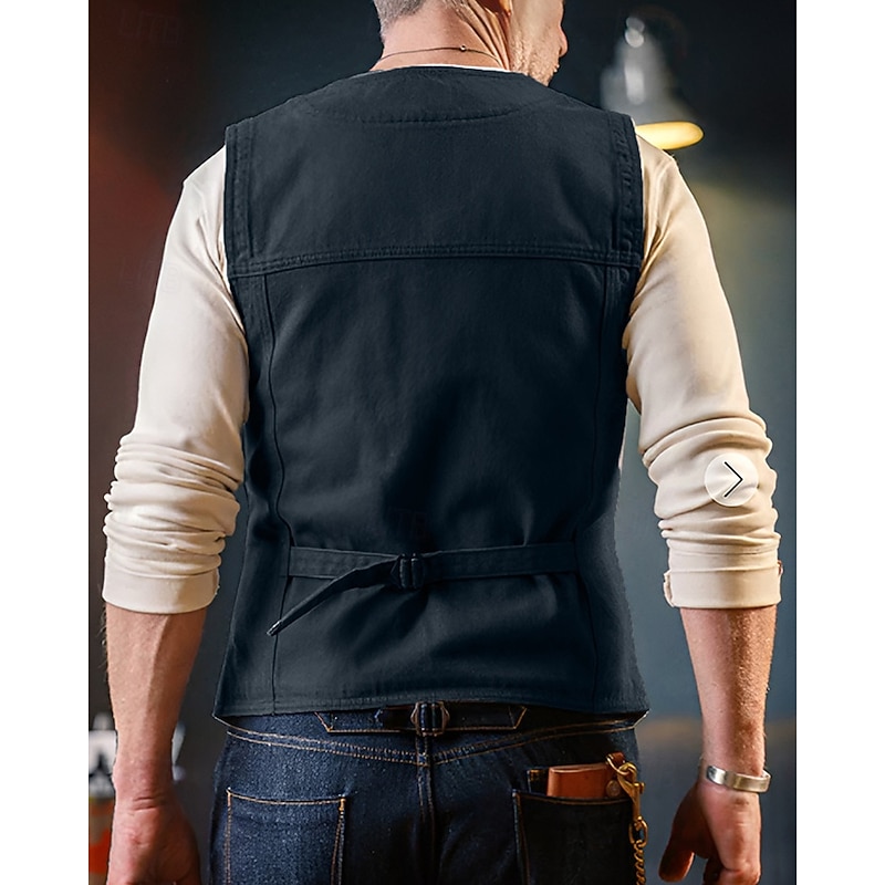 Men's Vest Gilet Outdoor Daily Fashion Casual Spring Fall Pocket Buttons Polyester Comfortable Plain Single Breasted One-button V Neck Regular Fit Navy Blue Gray Vest4