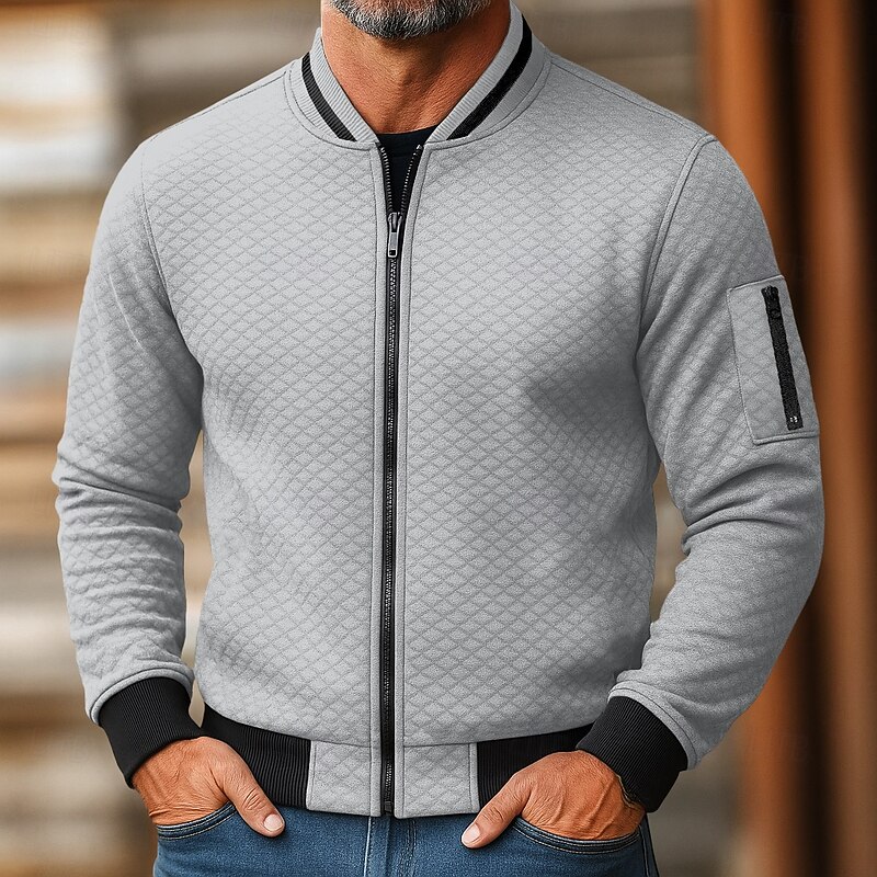 Men's Sweatshirt Full Zip Sweatshirt Wine Red Black White Navy Blue Light Grey Standing Collar Plain Patchwork Sports & Outdoor Casual Daily Streetwear Cool Sportswear Spring &  Fall Clothing Apparel4