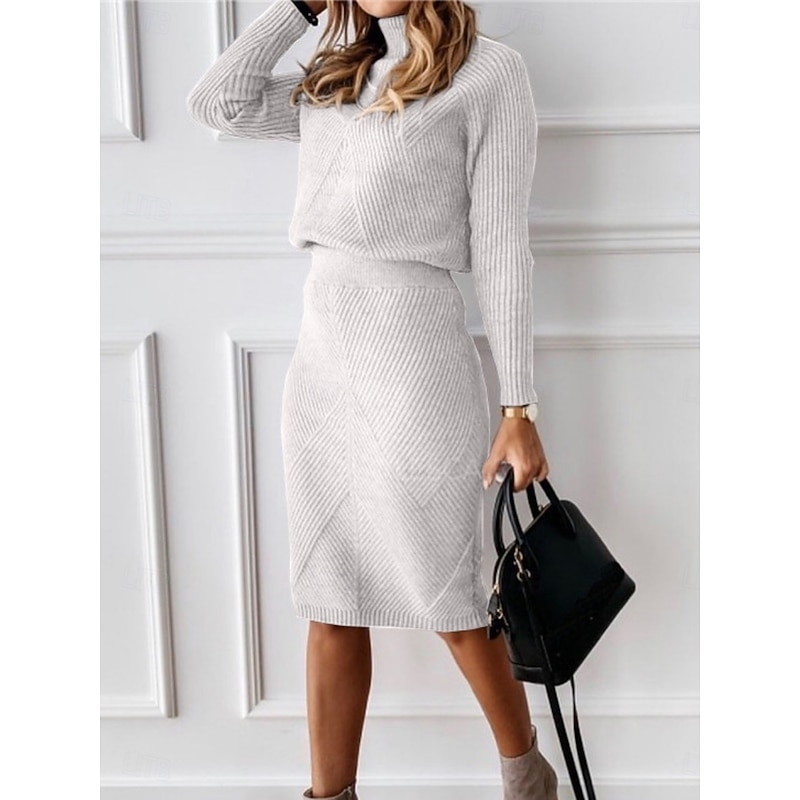 Women's Midi Dress Sweater Dress Casual Dress Sheath Dress Fashion Modern Daily Weekend Regular Fit Plain Long Sleeve Turtleneck White Pink Red Light Grey Spring Fall Winter Autumn2