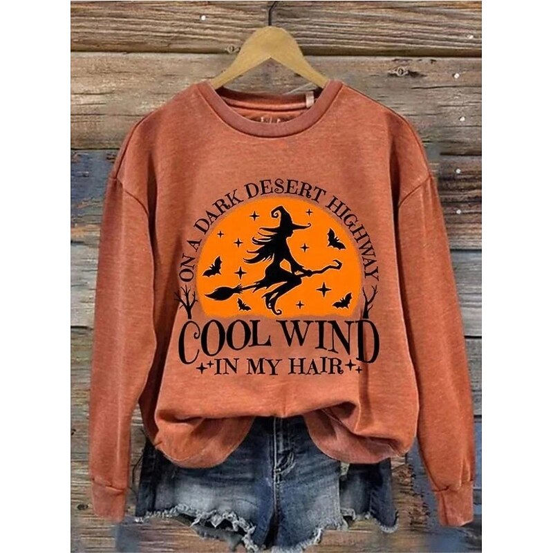 Halloween Women's Pullover Sweatshirt Witch Graphic Skull Fashion Casual Long Sleeve Crew Neck Round Neck Regular Tops Street Dailywear Casual Print Black Purple Orange Green Gray Fall Winter4