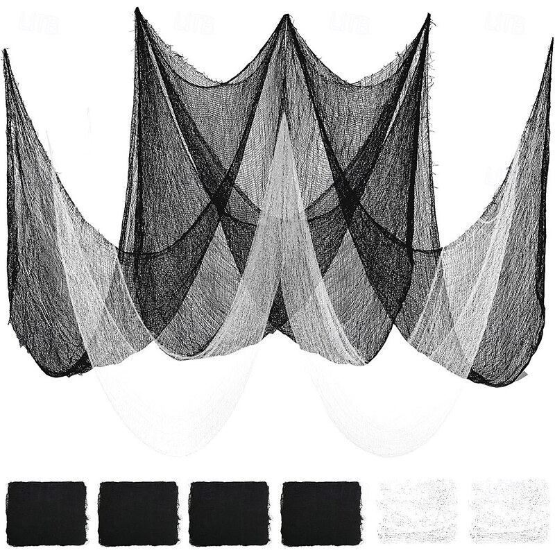 6Pcs Halloween Gauze Cloth, Creepy Cloth, 30×72 Inch Creepy Fabric Halloween for Haunted House Supplies, Party Outdoor, Indoor (4 Black+2 White)2