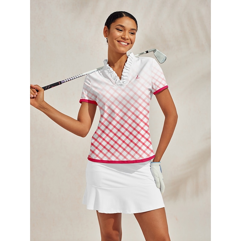 Women's Golf Polo Shirt Yan pink Short Sleeve Top Ladies Golf Attire Clothes Outfits Wear Apparel