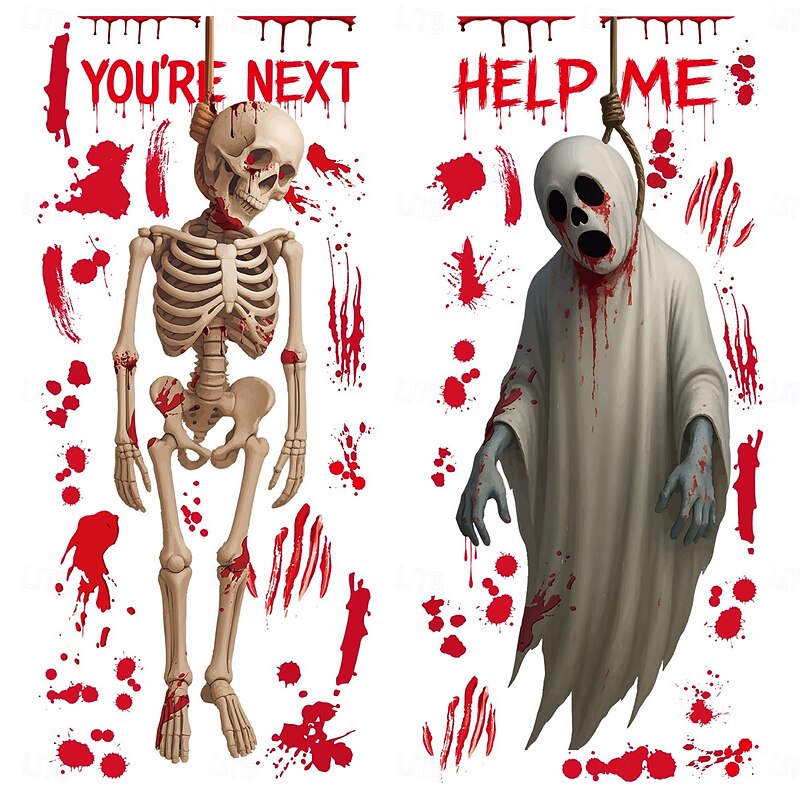 Halloween Window Cling Wall Sticker Decals Decorations, Scary Ghosts, Bloody Stains & Skulls, Static Cling, Halloween Party Home & Store Decor3