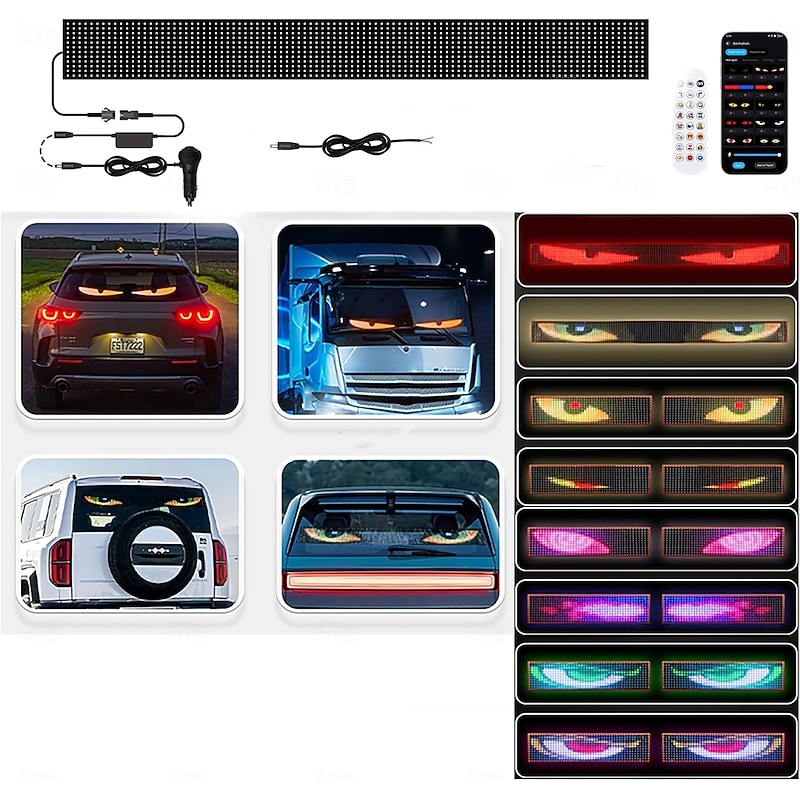 Devil Eyes Light for Cars, Devil Eyes Light LED Eyes for Truck Windshield, Remote Control Devil's Eye Truck Animation Led Pixel Panel for Car Windshield LED Eye for Car2