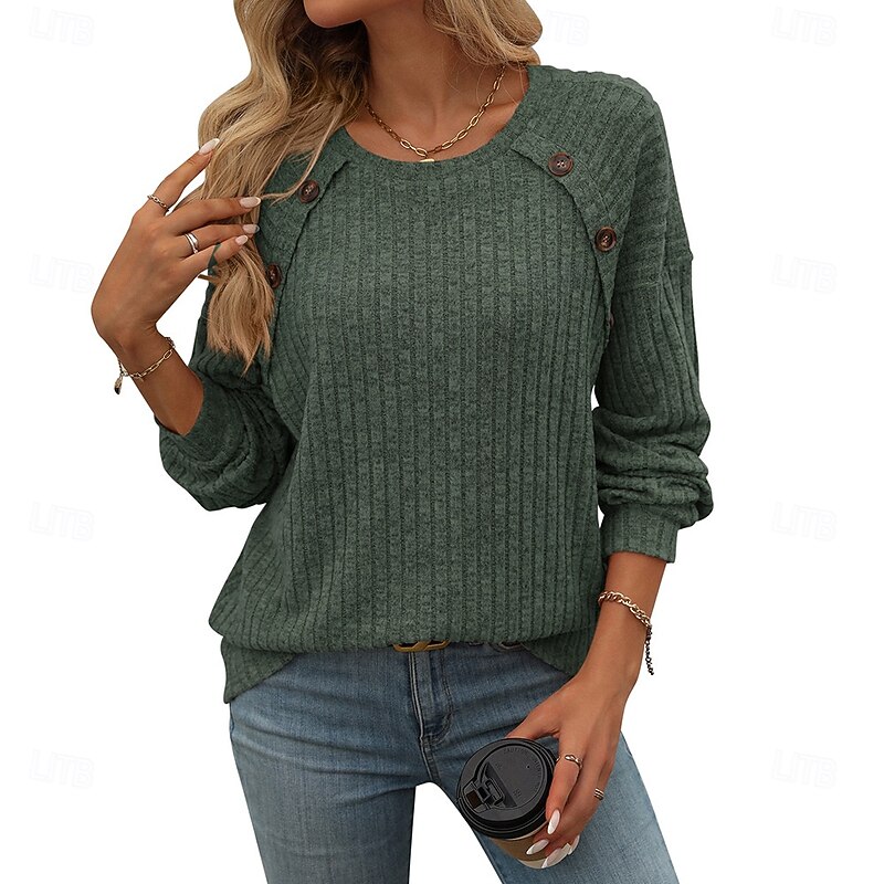 Women's Blouse Solid Color Elegant Vintage Tropical Long Sleeve Crew Neck Regular Tops Work Daily Ruched Buttons claret Royal Blue Army Green Dark Gray Spring Fall Winter3