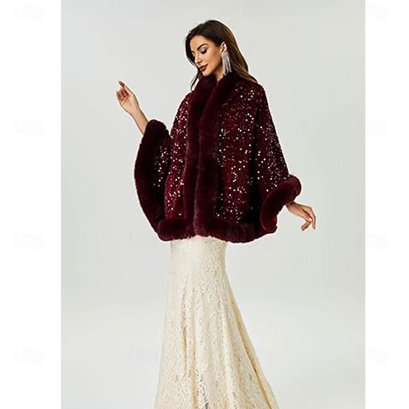 Wedding Women Faux Fur Wraps Shawls Stoles Cape for Prom Evening Party Outwear Coat4