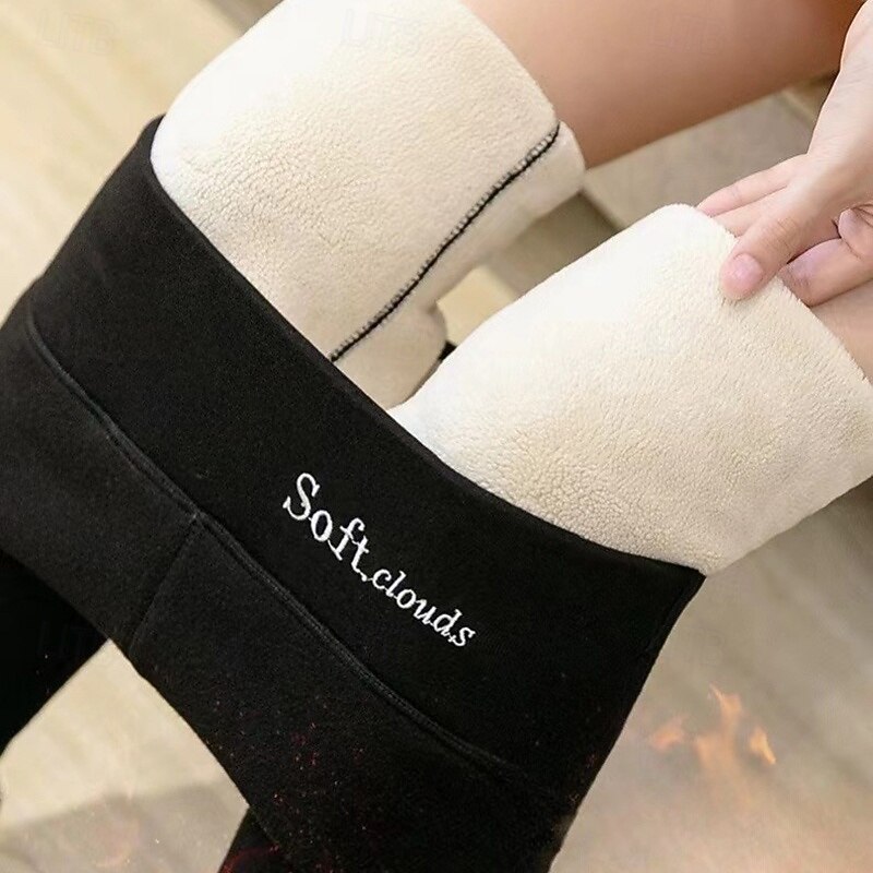 Women's Sherpa Pants Winter Warm Thick Leggings High Waist Athletic Pilates Running Bottoms Solid Color Dark Grey Black Burgundy Sports Activewear