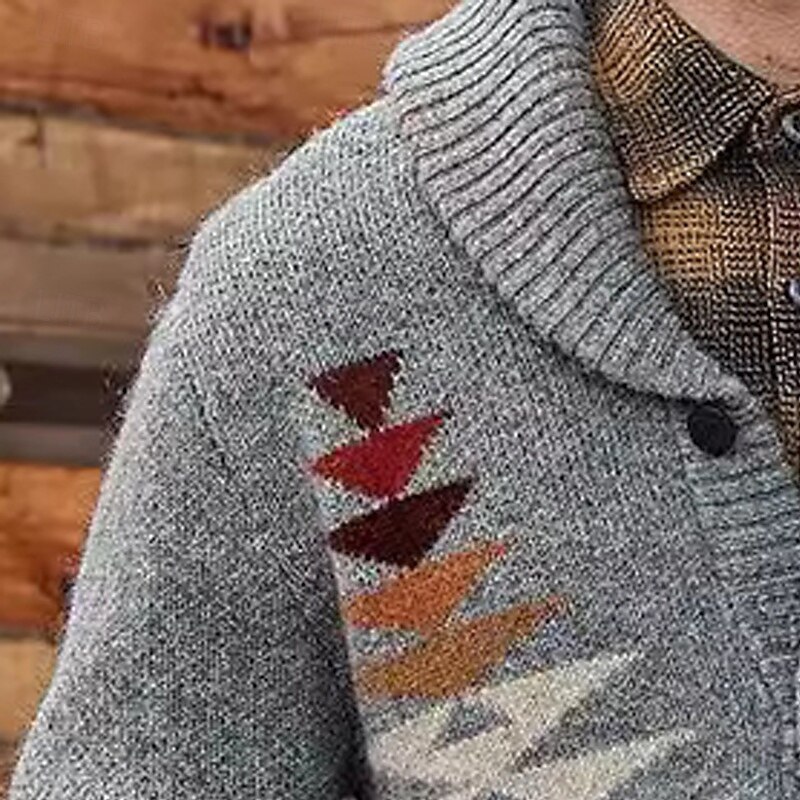 Men's Sweater Dress Sweater Cardigan Sweater Knit Sweater Ribbed Knit Regular Tops Knitted Ribbed Plain Shawl Collar Vintage Fashion Casual Daily Wear Clothing Apparel Fall Winter Gray M L XL3