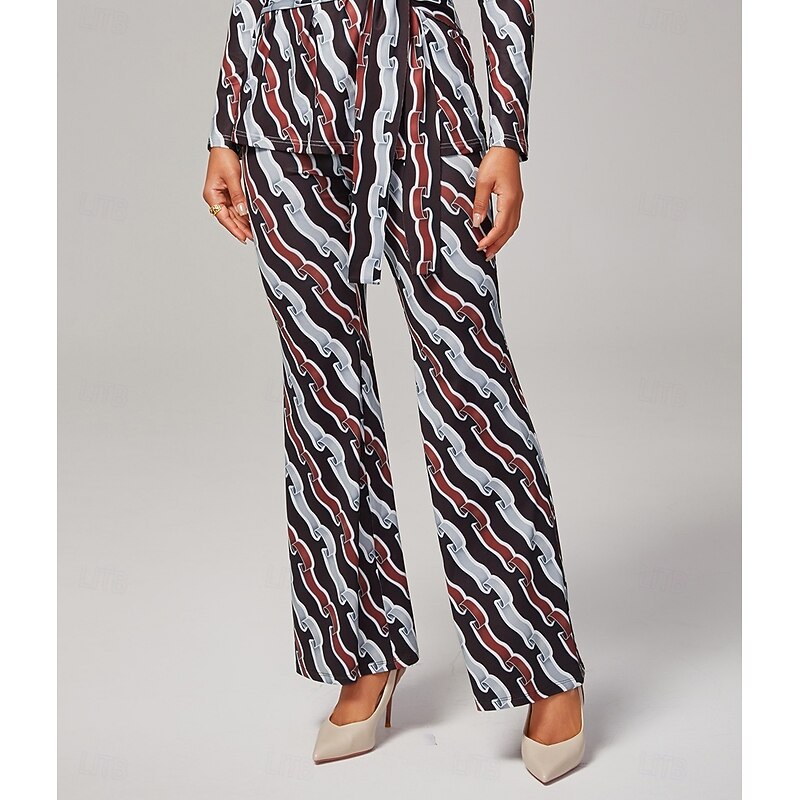 Ripple Print Stretchy Flare Pants3