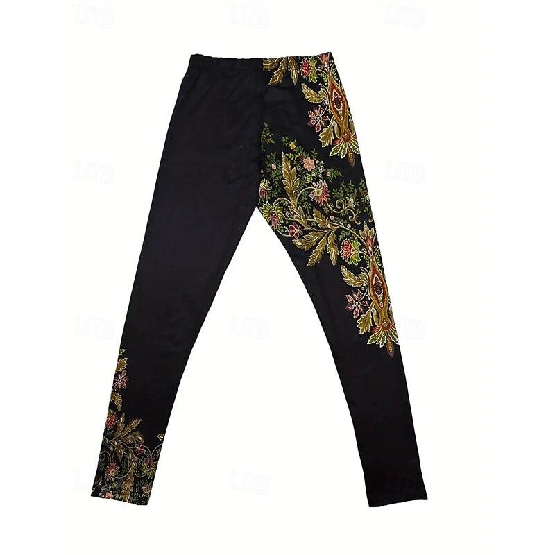 Women's Pants Trousers Leggings Cozy Leggings Streetwear Casual Full Length High Waist Floral Elastic Waist Print Breathability Comfortable Stretchy Vacation Street Daily Wear Black Spring Fall2