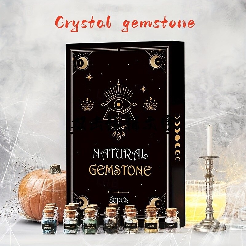 30pcs/50pcs Witchcraft Crystal Jars Set, Mini Gemstones for Wiccan Altar, Non-Electric Witch Supplies, Mystical Healing Stones in Bottles, Wiccan Crafting Tools, for Halloween4