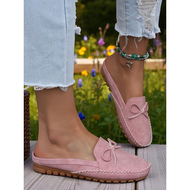 Women's Pink Foldable Slip-On Mules – Lightweight Perforated Moccasins for Casual Wear, Driving and Outings4