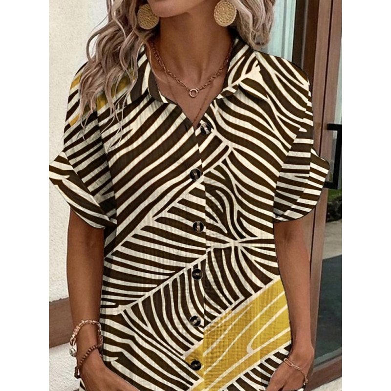 Women's Mini Dress Shirt Dress Casual Dress Print Dress Fashion Modern Daily Beach Weekend Regular Fit Striped Short Sleeve Shirt Collar Khaki Summer Spring Fall Autumn2
