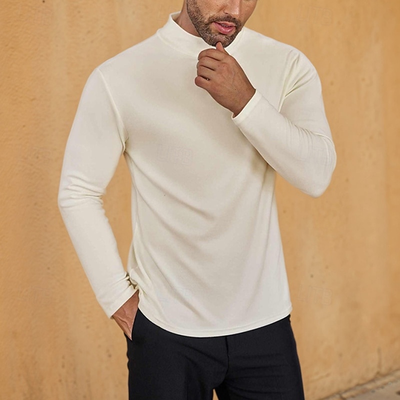 Men's T Shirt Tee Tee Top Long Sleeve Shirt Long Sleeve Turtleneck Spring Fall Plain Fashion Designer Basic Classic Vacation Street Going out Black White Brown Top Tee for Men4