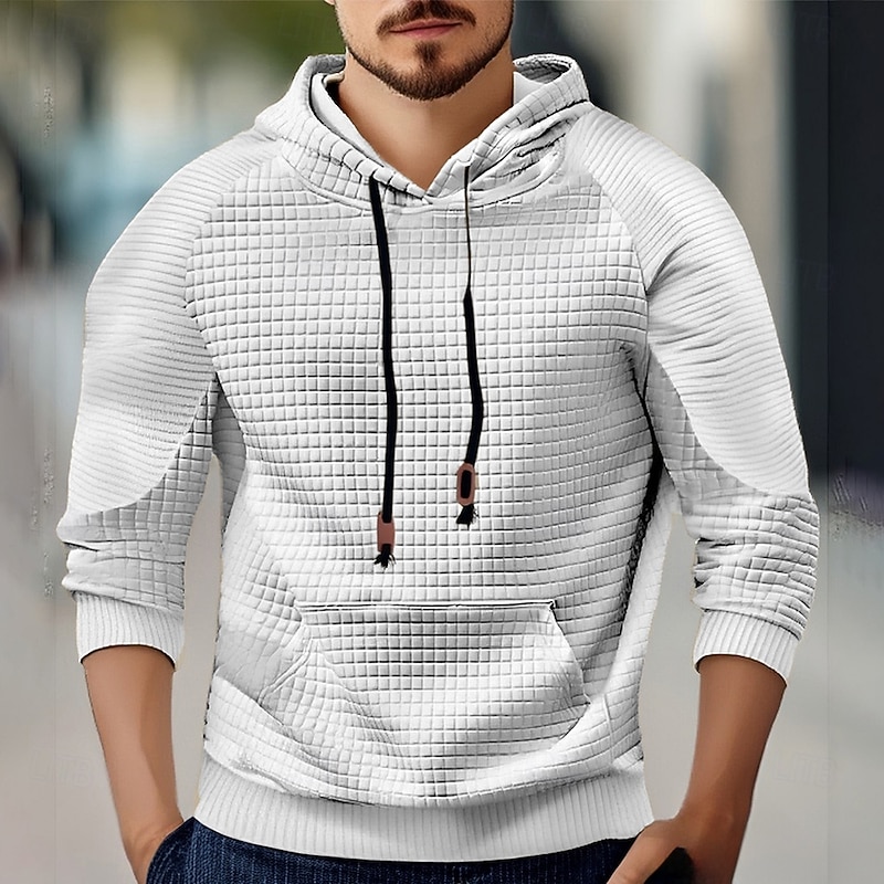 Men's Hoodie Black White Navy Blue Khaki Light Grey Hooded Plain Jacquard Drawstring Pocket Sports & Outdoor Daily Holiday Polyester Streetwear Basic Casual Spring Fall Clothing Apparel Hoodies2