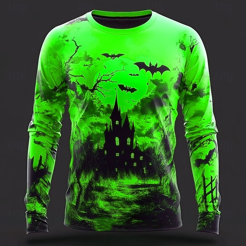 Halloween Men's Pumpkin T Shirt Long Sleeve T shirt 3D Print Crew Neck Shirt Fashion Exaggerated Street Casual Daily Red Purple Orange Summer Spring Fall Clothing Apparel S M L XL XXL XXXL3