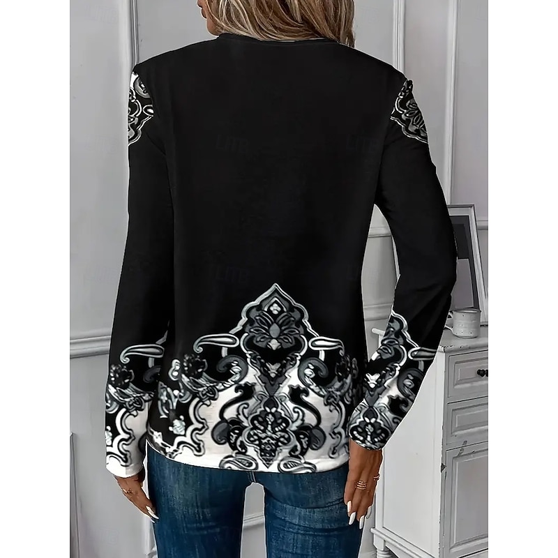 Women's T Shirt Graphic Plants Fashion Stylish Casual Long Sleeve Crew Neck V Neck Regular Tops Daily Lace Eyelet White Pink Blue Purple Green Spring Fall3