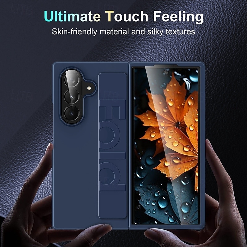 Phone Case For Samsung Galaxy Z Fold 7 Z Fold 6 Z Fold 5 Z Fold 4 Back Cover with Wrist Strap Shockproof Retro Silicone3