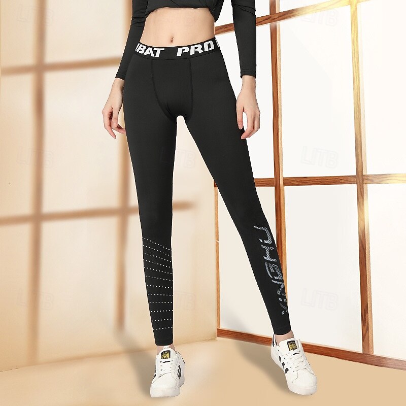 Women's Compression Pants Base Layer Fleece Lined Leggings High Waist Bottoms Athleisure Gym Workout Fall Warm Basketball Running Yoga Tight Fit Sportswear Activewear Solid Colored Pure black Black3
