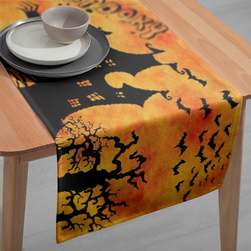 Halloween Castle Table Runner - Digital Printed Rectangular Tablecloth 33x180cm, Gothic Banquet Decor for Restaurant & Party Dining3