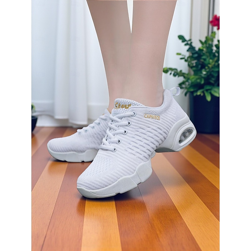 Women's White Jazz Dance Sneakers - Breathable Lace-Up Shoes for Practice, Performance & Fitness Dance Classes2