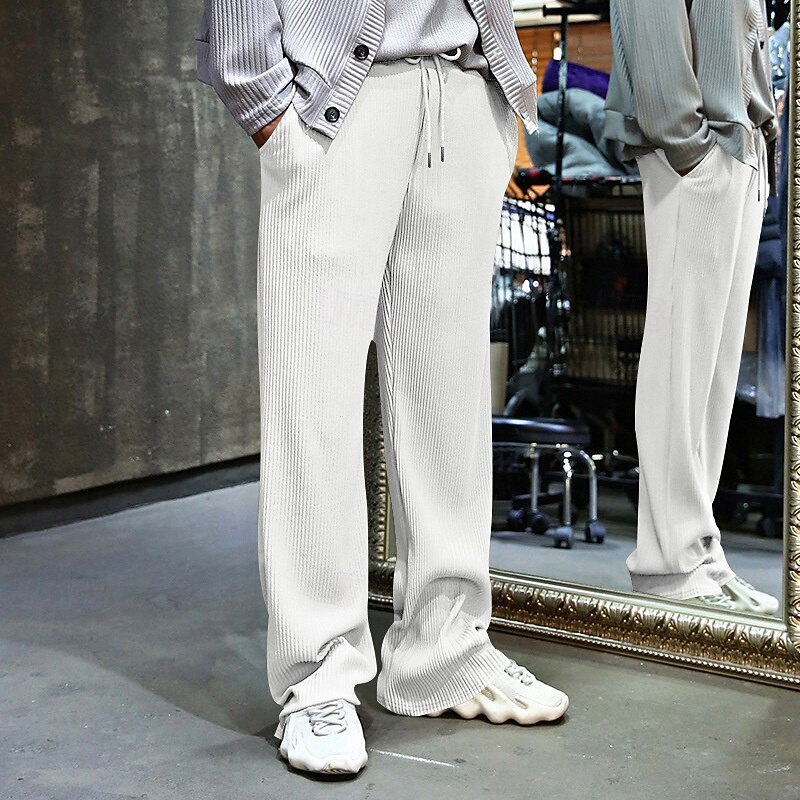 Men's Corduroy Pants Trousers Casual Pants Drawstring Pocket Elastic Waist Plain Comfort Sports Outdoor Daily Fashion Casual Black White Micro-elastic