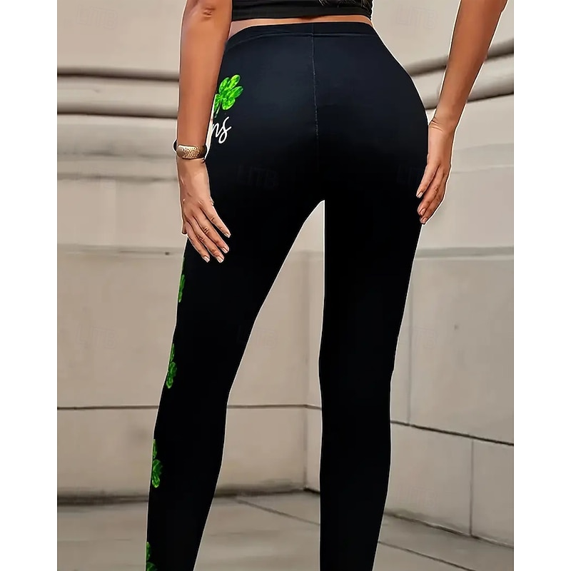 Women's Pants Trousers Leggings Cozy Leggings Streetwear Casual Full Length High WaistPantsSt. Patrick's Day Shamrock Elastic Waist Print Breathability Comfortable Stretchy Vacation Street Daily Wear3