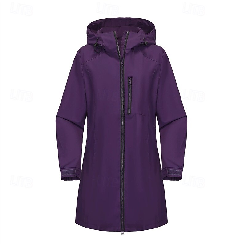 Women's Trench Coat Waterproof Rain Jackets Rain Coats Waterproof Windproof Zipper Pocket Fashion Outdoor Plain Going out Weekend Zipper Regular Hooded Regular Fit Long Sleeve Outerwear Deep Purple3