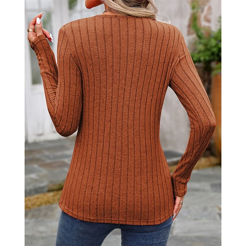 Women's Sweater Pullover Daily Stylish Casual Solid Color Ribbed V Neck Buttons Knitted Long Sleeve Regular Tops Knit Daily Holiday Going out Wine Red Black Fall Winter3