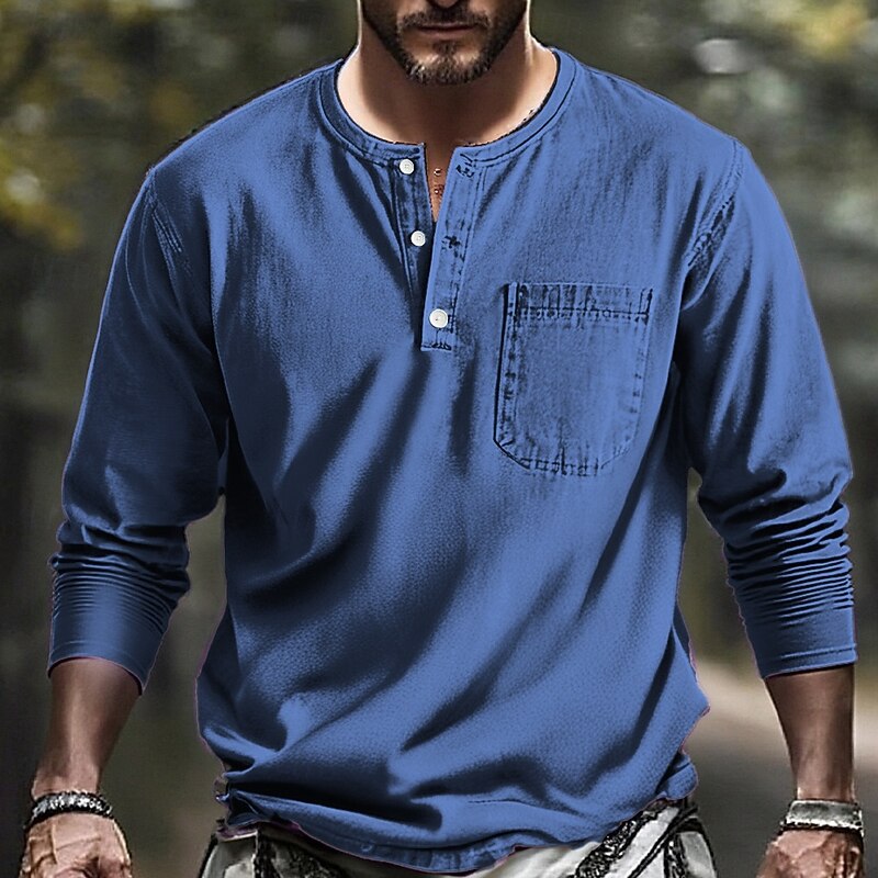 Men's T Shirt Crewneck Casual Daily Soft Buttons Solid / Plain Color Black Red Activewear Polyester3