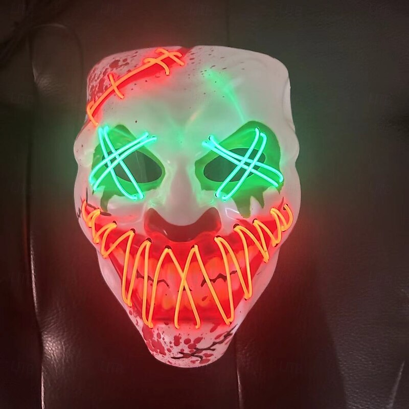 1 Pc 30 * 20CM Halloween New LED Luminous Clown Mask Halloween Fun Party COS Adult Makeup Cold Light Mask AA Battery Box3
