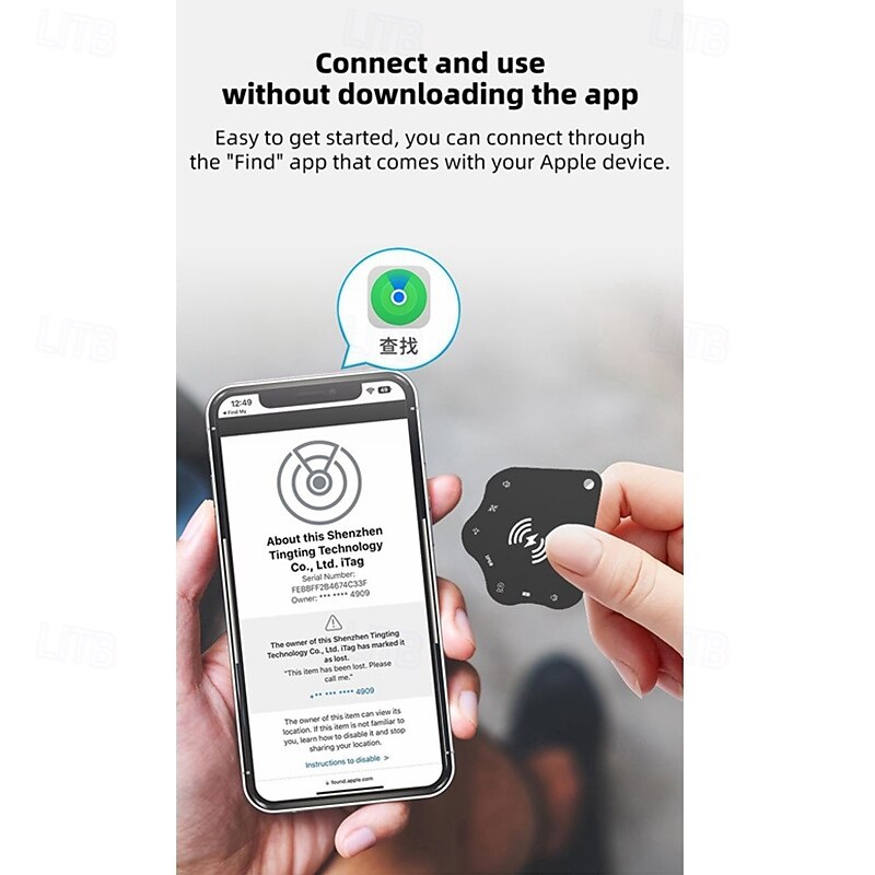 Bluetooth (iOS Only) Tracke IP68 Waterproof Rechargeable Smart Tag Key Finder Locator with Sound Item Tracker Card for Key Wallet Luggage Backpack Suitcases Passport2