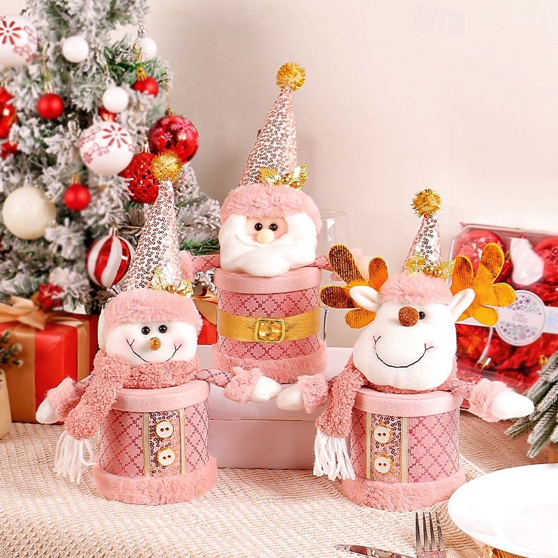 Christmas Candy Jar Pink Apple Box Gift Christmas Eve Snowman Reindeer Peace Fruit Packaging Festive Holiday Decoration Perfect Seasonal Christmas Party Present