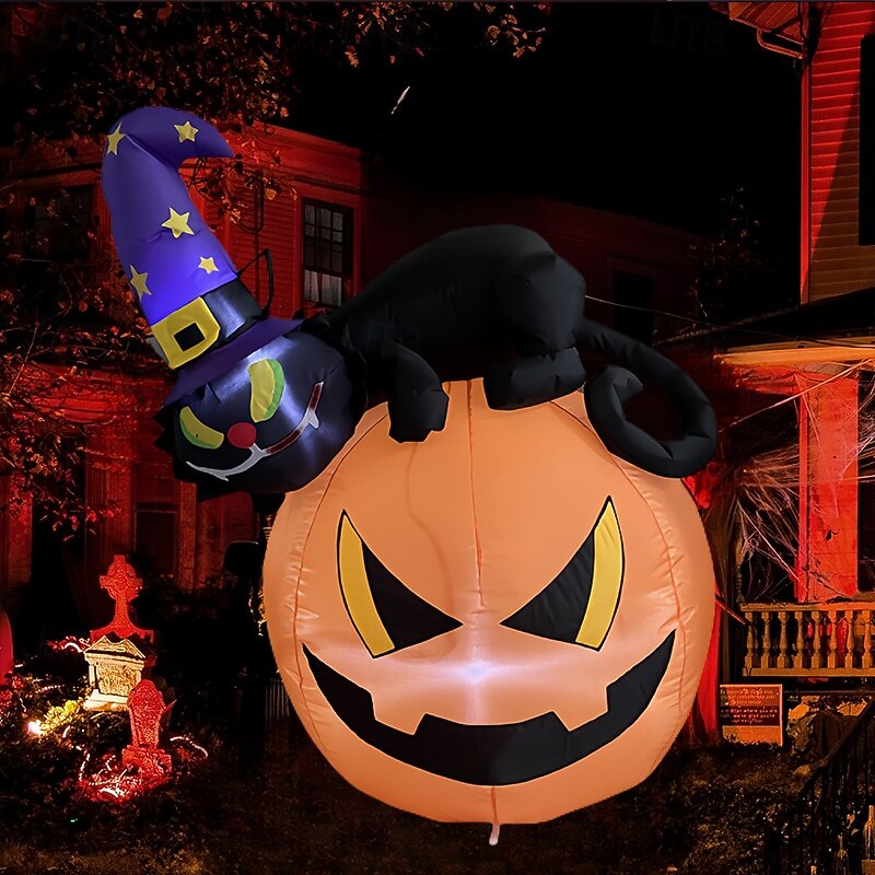 1 Pc 1.2M/4FT Halloween Black Cat Pumpkin LED Inflatable Air Model Indoor and Outdoor Courtyard Garden Party Lawn Halloween Festival Atmosphere Decorative Light US/EU/AU/UK Plug4