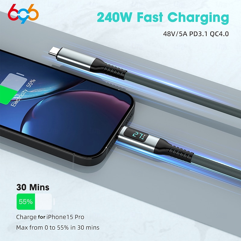 1 Pack USB C Cable USB 3.0 Cable USB 4 Cable USB C to USB C 5 A Fast Charging High Data Transfer Durable LED Display For iPhone Phone Accessory3
