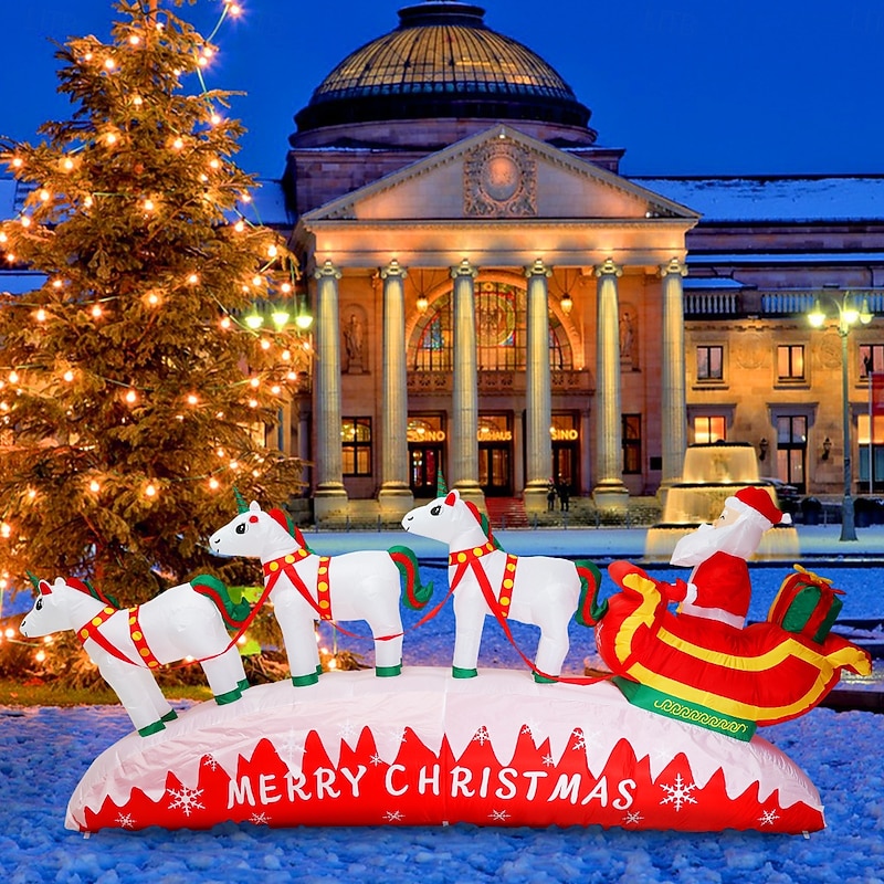 1 Pc 3.3M/10.8FT Christmas 3 Unicorn Pull Car Santa Claus LED with Light Inflatable Air Model Indoor and Outdoor Courtyard Garden Lawn Party Christmas Atmosphere Decorative Light EU/US/UK/AU Plug