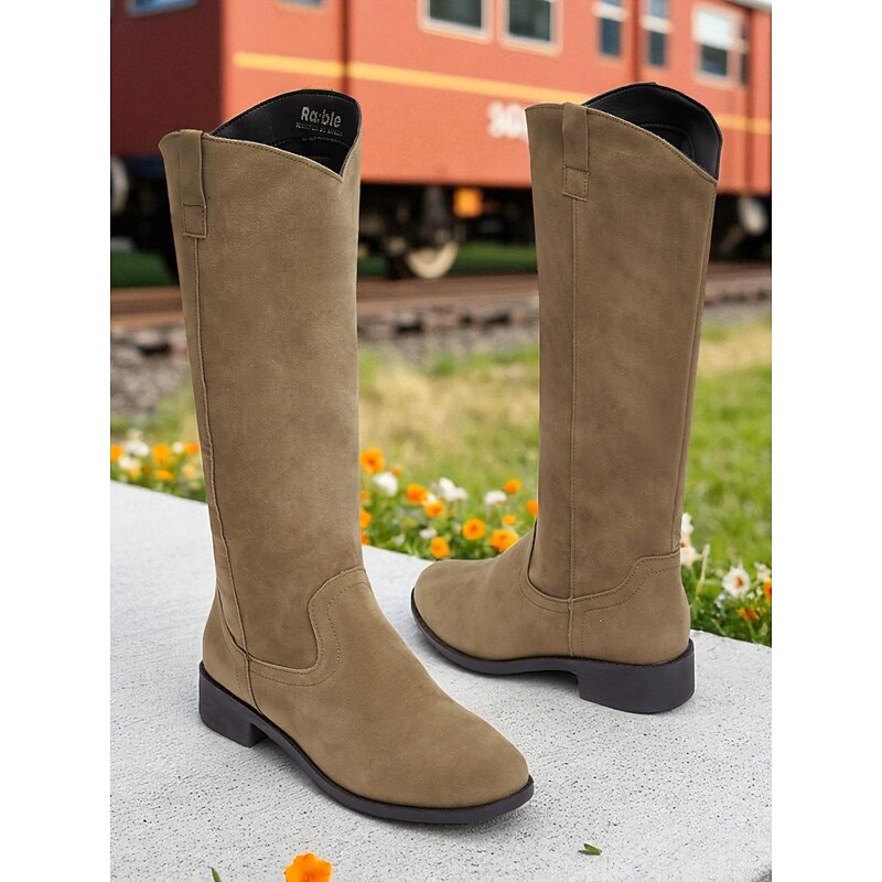 Women's Khaki Mid Calf Boots – Casual Western Style Low Heel Boots for Fall and Everyday Wear4