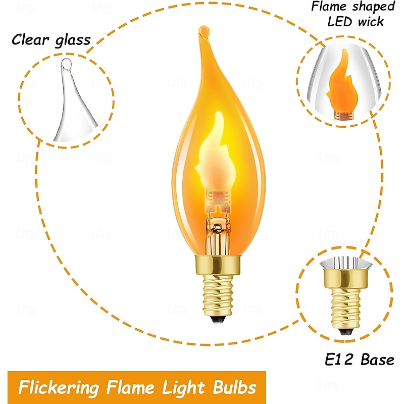 LED Flame Effect Light Bulb E27 Flickering Candle Light Bulbs Crystal Clear Candle Bulb for E27 Edison Base, 1 pack3