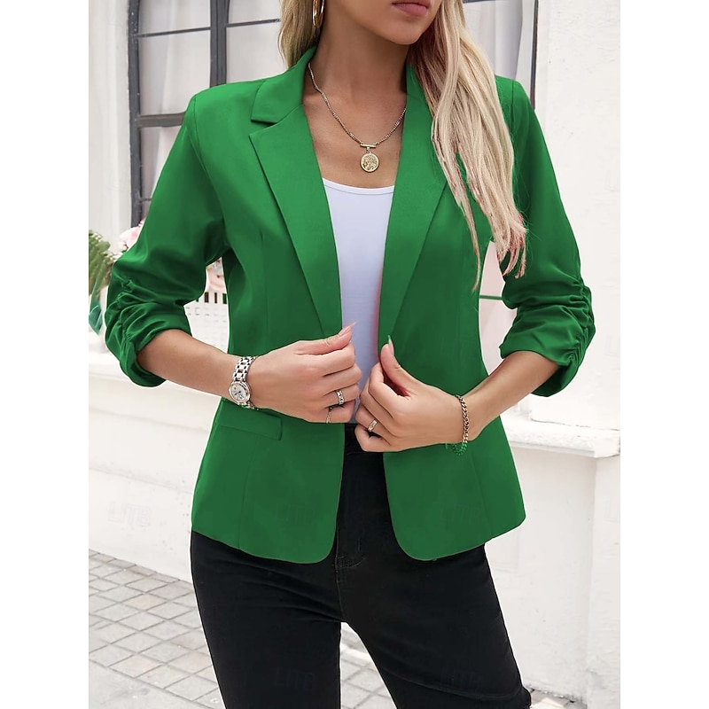 Women's Blazer Comfortable Breathable Pocket Buttons Casual Plain Office Street Casual Daily Wear Single Breasted Regular Turndown Regular Fit Long Sleeve Outerwear Black White Navy Blue Summer Spring2