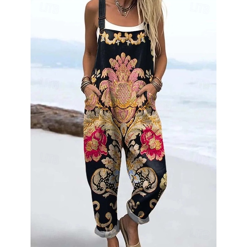 Women's Overall Active Graphic Sleeveless Harem Drawstring Vacation Street Loose Fit Black Light Brown Blue Summer4