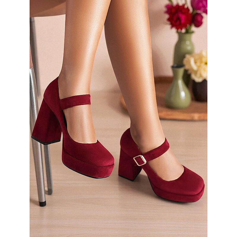Women's Blue Suede Mary Jane Block Heel Pumps – Platform Round Toe Buckle Strap 1950s Vintage Party Shoes for Weddings, Cocktail, and Evening Outfits4