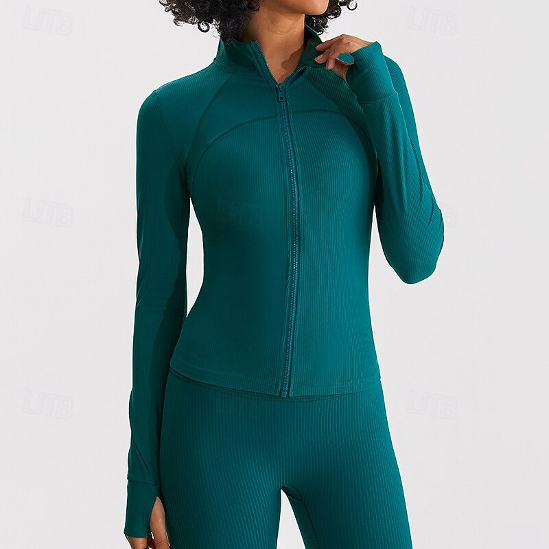Women's Workout Jacket Quick Dry with Thumbholes Long Sleeve Sports Solid Color Top For Gym Athletic Running Slim Activewear2