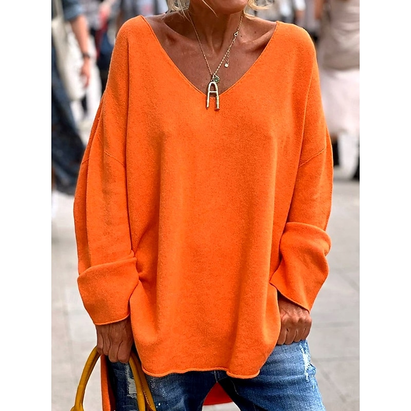 Women's Shirt Solid Color Plain Stylish Casual Beach Long Sleeve V Neck Regular Tops Daily Going out Weekend Black Pink Orange off-white Light Grey Spring Fall Winter