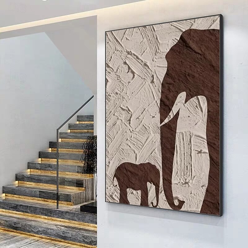 Mintura Handmade 3D Textured Elephant Oil Paintings On Canvas Wall Art Decoration Modern Abstract Animal Picture For Home Decor Rolled Frameless Unstretched Painting3