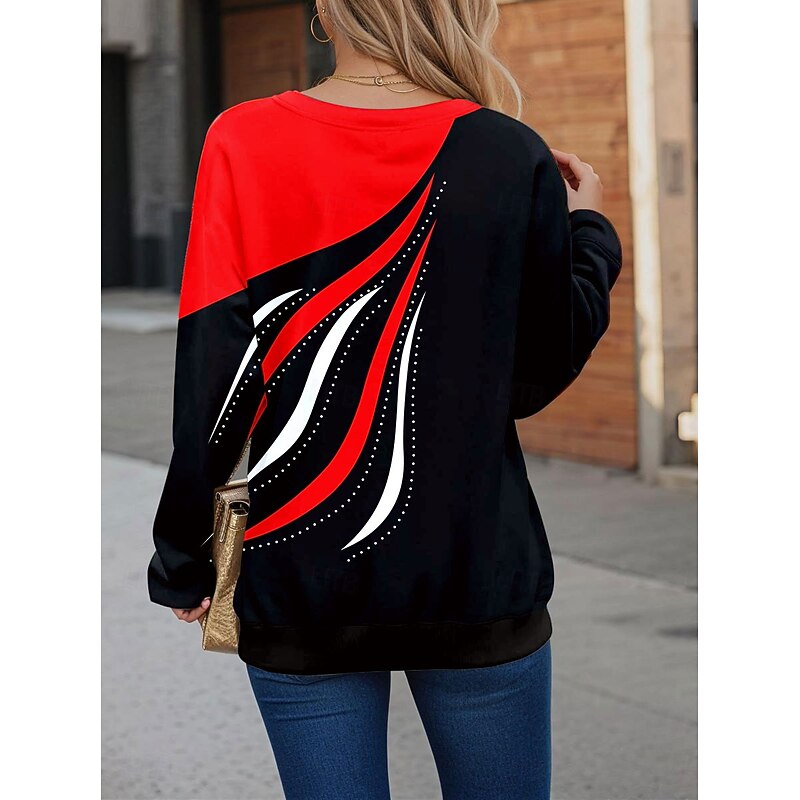 Women's Pullover Sweatshirt Zip Up Sweatshirts Graphic Geometric Abstract Fashion Casual Long Sleeve Crew Neck Regular Tops Street Dailywear Zipper Print Red Blue Purple Green Gray Spring Fall Winter2